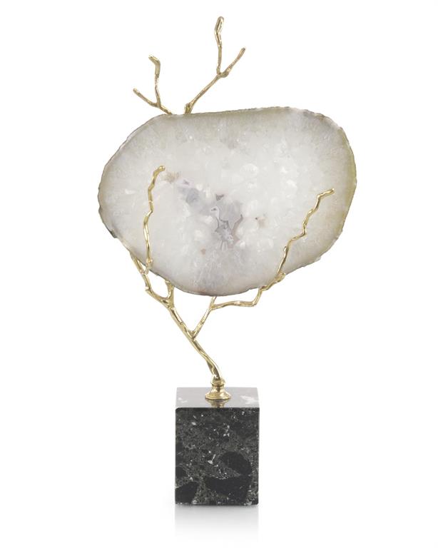 White Agate Held in Brass Branch