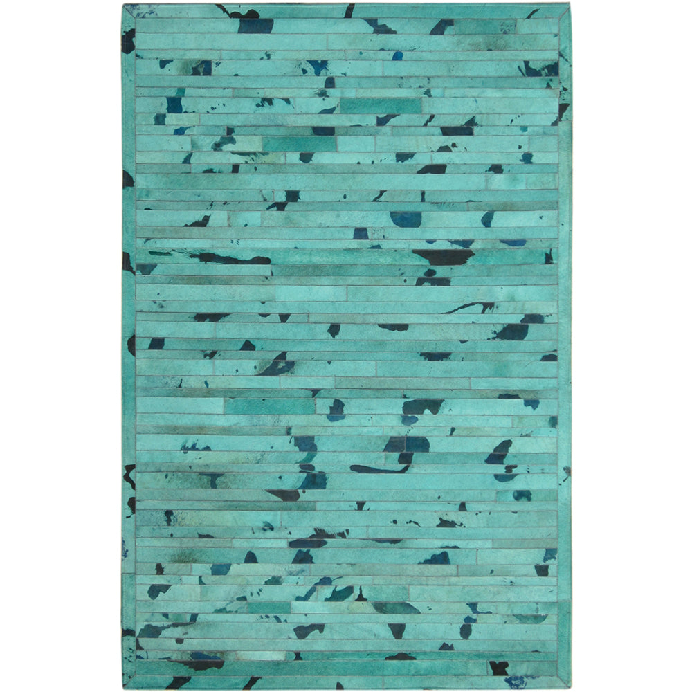 Patchwork Stripe Patterned Hide Rug - Turquoise