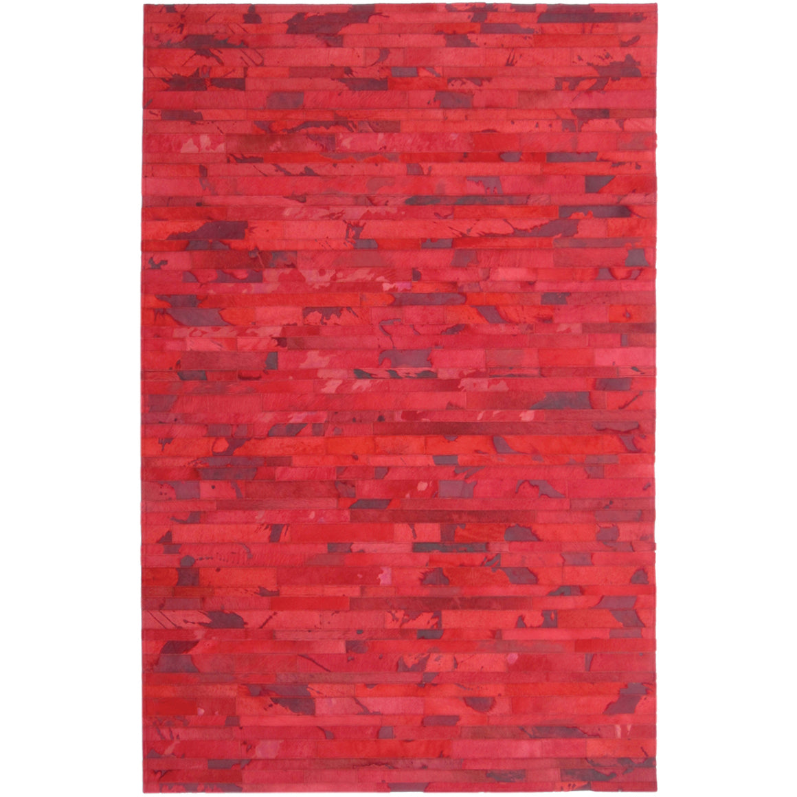 Patchwork Stripe Patterned Hide Rug - Bright Red