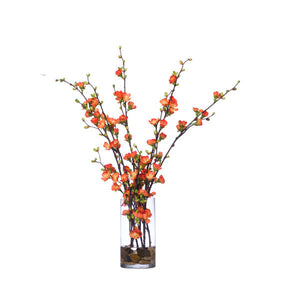Orange Silk Floral Branches in Clear Vase