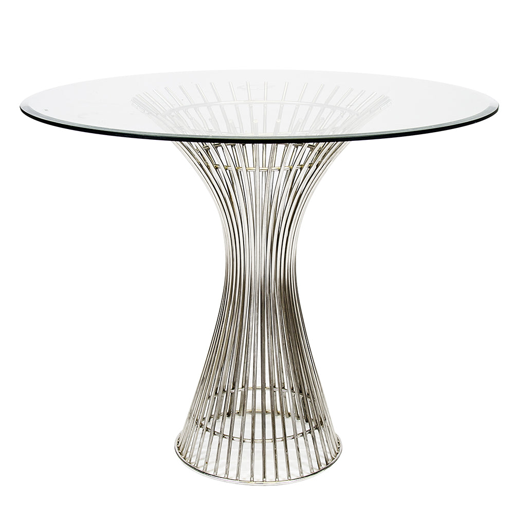 Worlds Away Powell Table with Round Glass Top - Stainless Steel