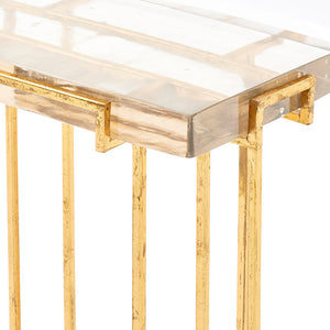 Glam Gold Leafed Side Table with Thick Cast Glass Top | Prism Collection | Villa & House