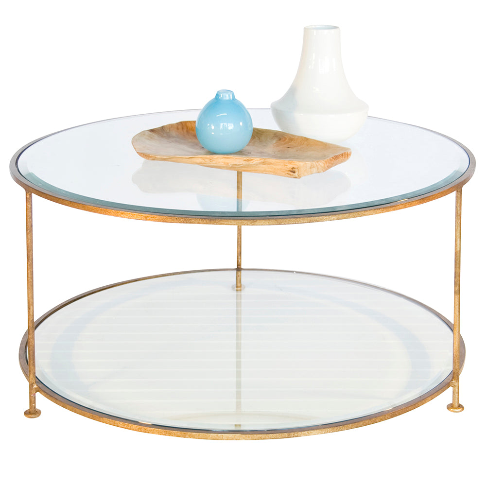 Worlds Away Rolo 2 Tier Round Coffee Table – Gold Leaf