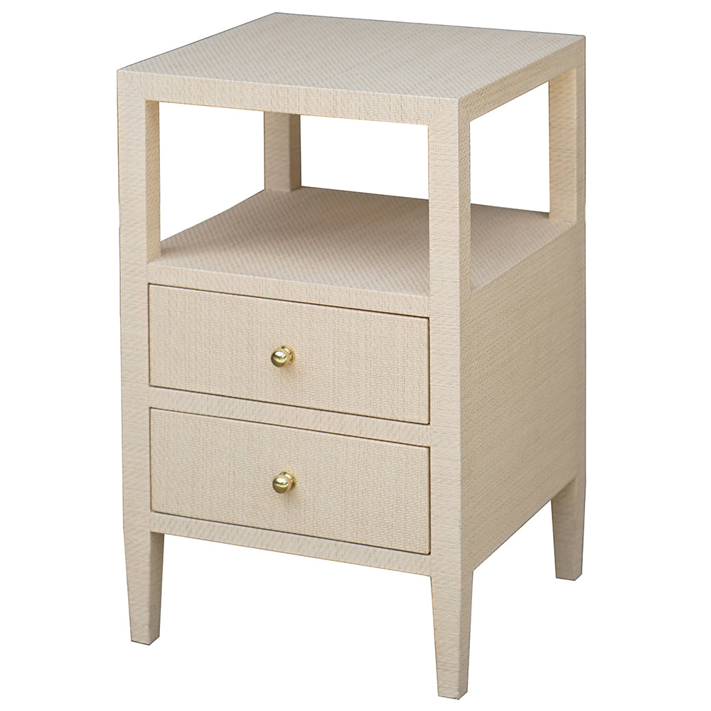 Worlds Away Roscoe 2 Drawer Side Table – Natural Grasscloth