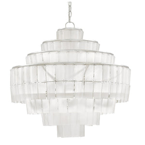 Currey and Company Recycled Glass Tiered Chandelier – Silver Leaf
