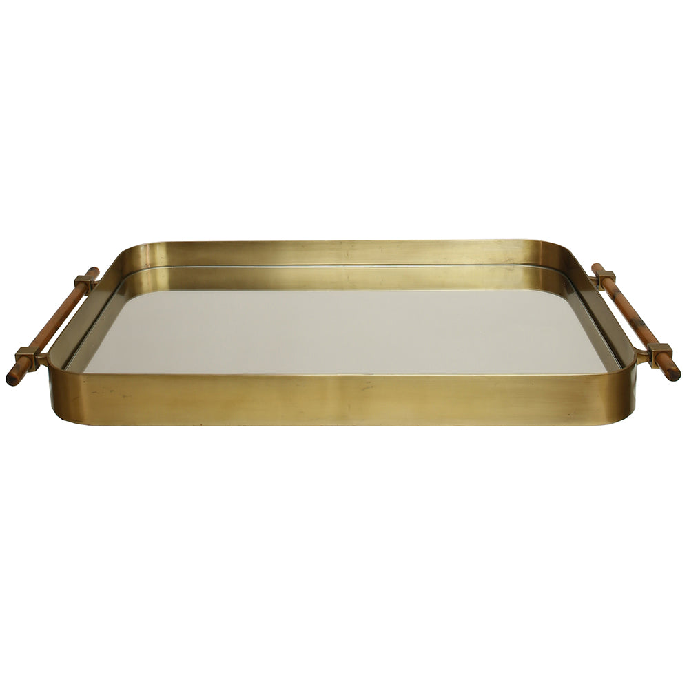 Worlds Away Saratoga Antique Brass & Mirror Tray