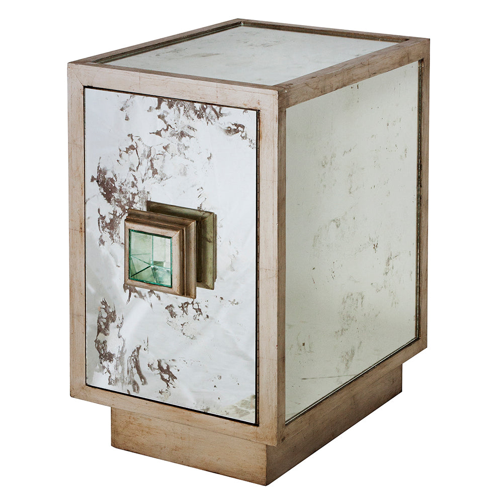 Worlds Away Savannah Mirrored Cabinet - Silver Leaf