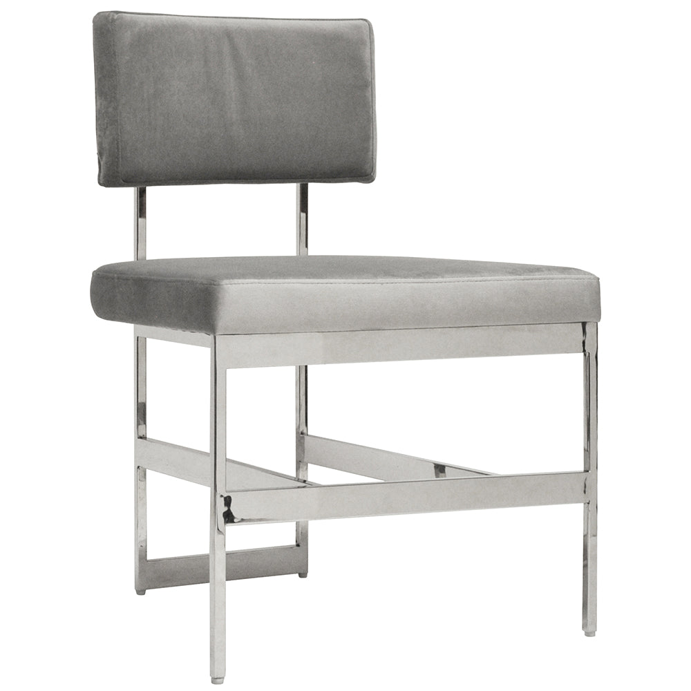 Worlds Away Shaw Nickel Frame Dining Chair – Grey Velvet