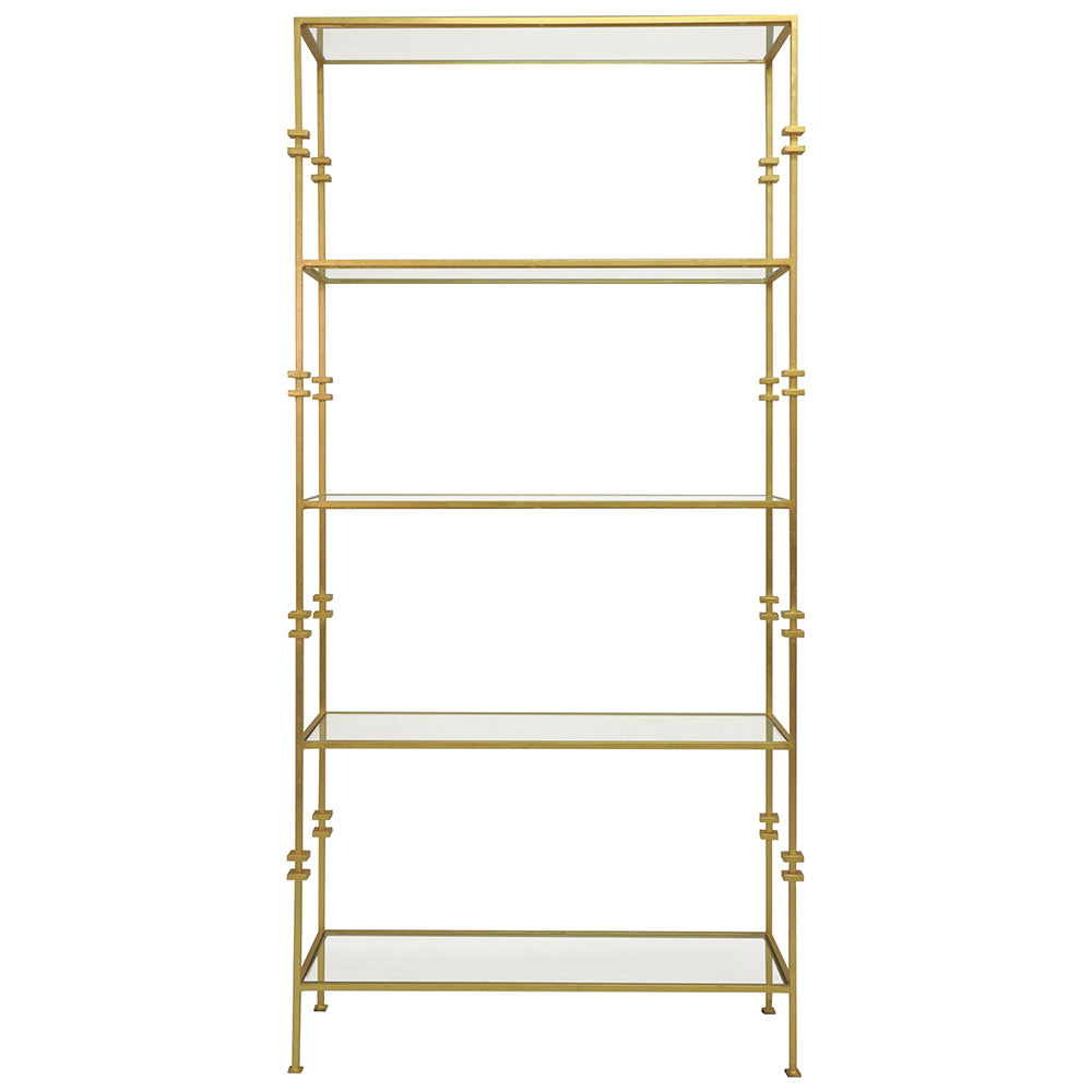 Worlds Away Stewart Etagere with Squared Iron Rings – Gold Leaf