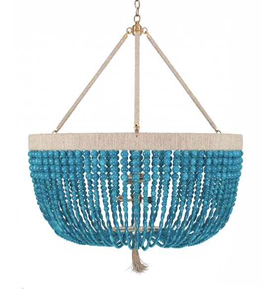 30" Malibu Beaded Chandelier with Arms – Turquoise Swirl Beads