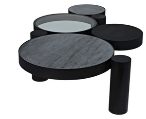 Noir Trypo Black Metal Coffee Table with Glass & Marble