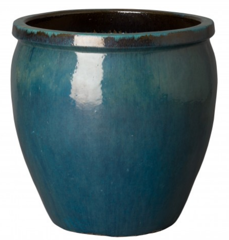 Large Rimmed Ceramic Planter - Teal Blue
