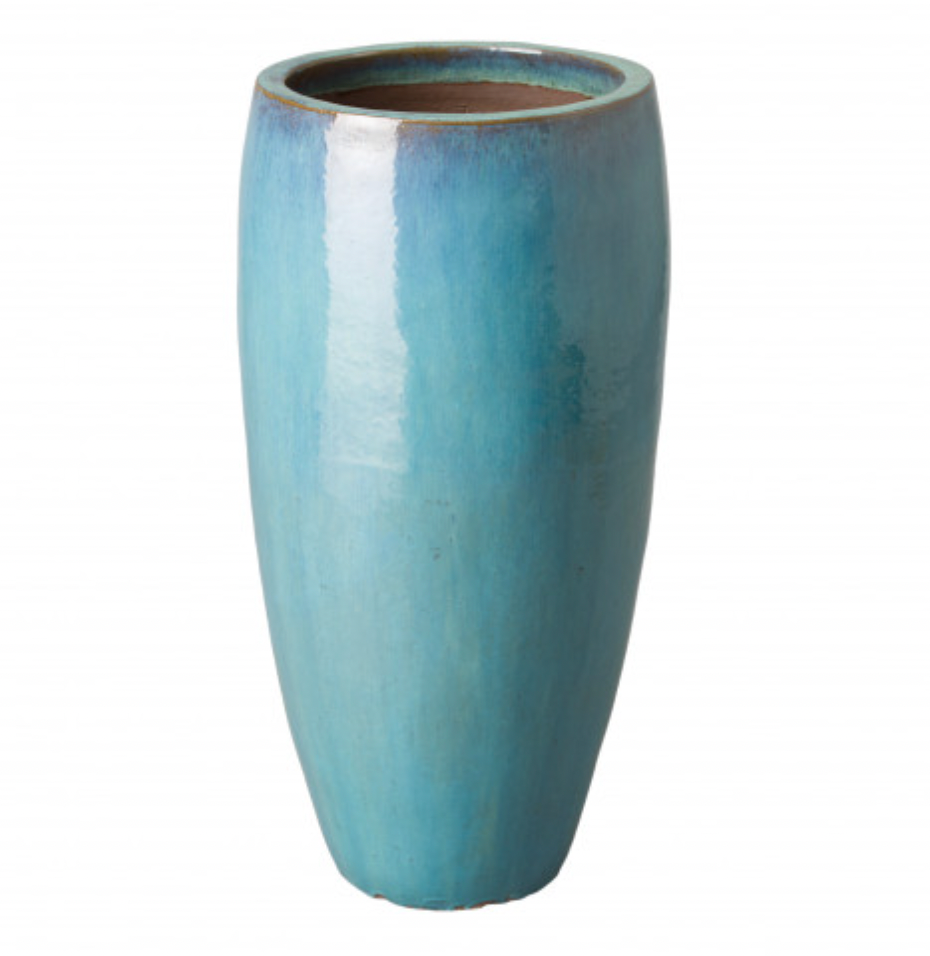 Extra Tall Teal Ceramic Cylinder Planter