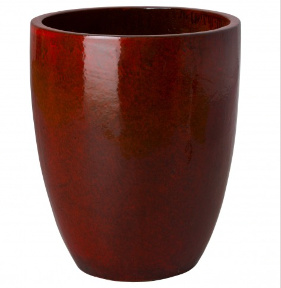 Tall Tropical Red Glazed Ceramic Planter - Large