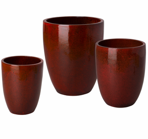 Tall Tropical Red Glazed Ceramic Planter - Large