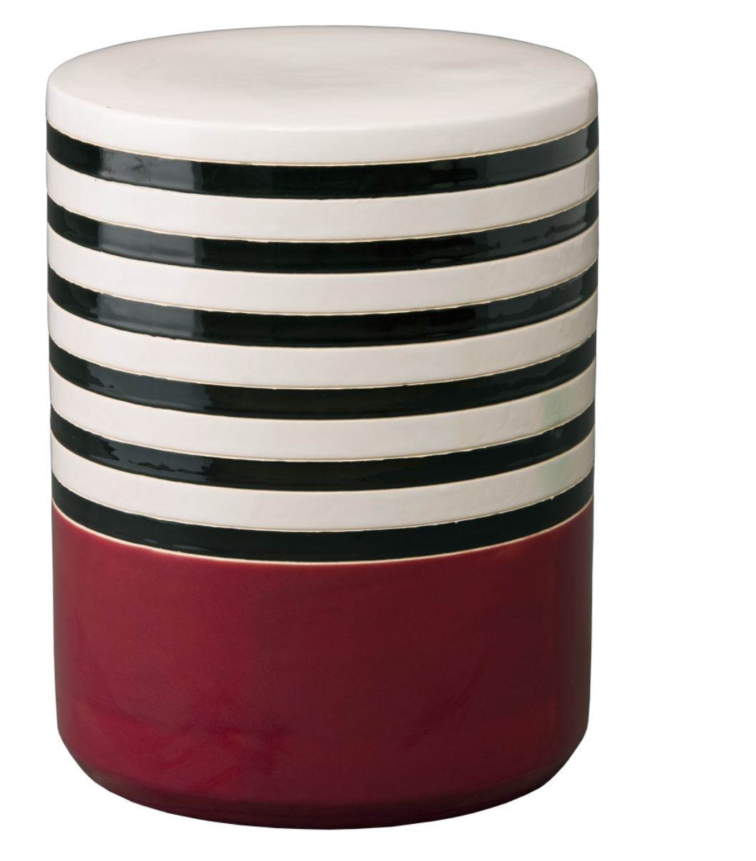 Striped Garden Stool - Burgundy