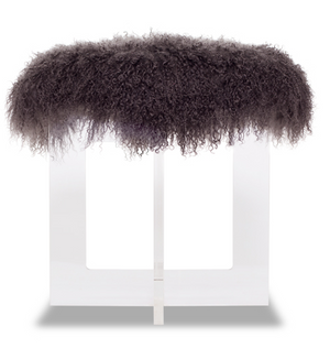 Clear Lucite & Mongolian Sheepskin Ottoman - Grey (4 Color Options)