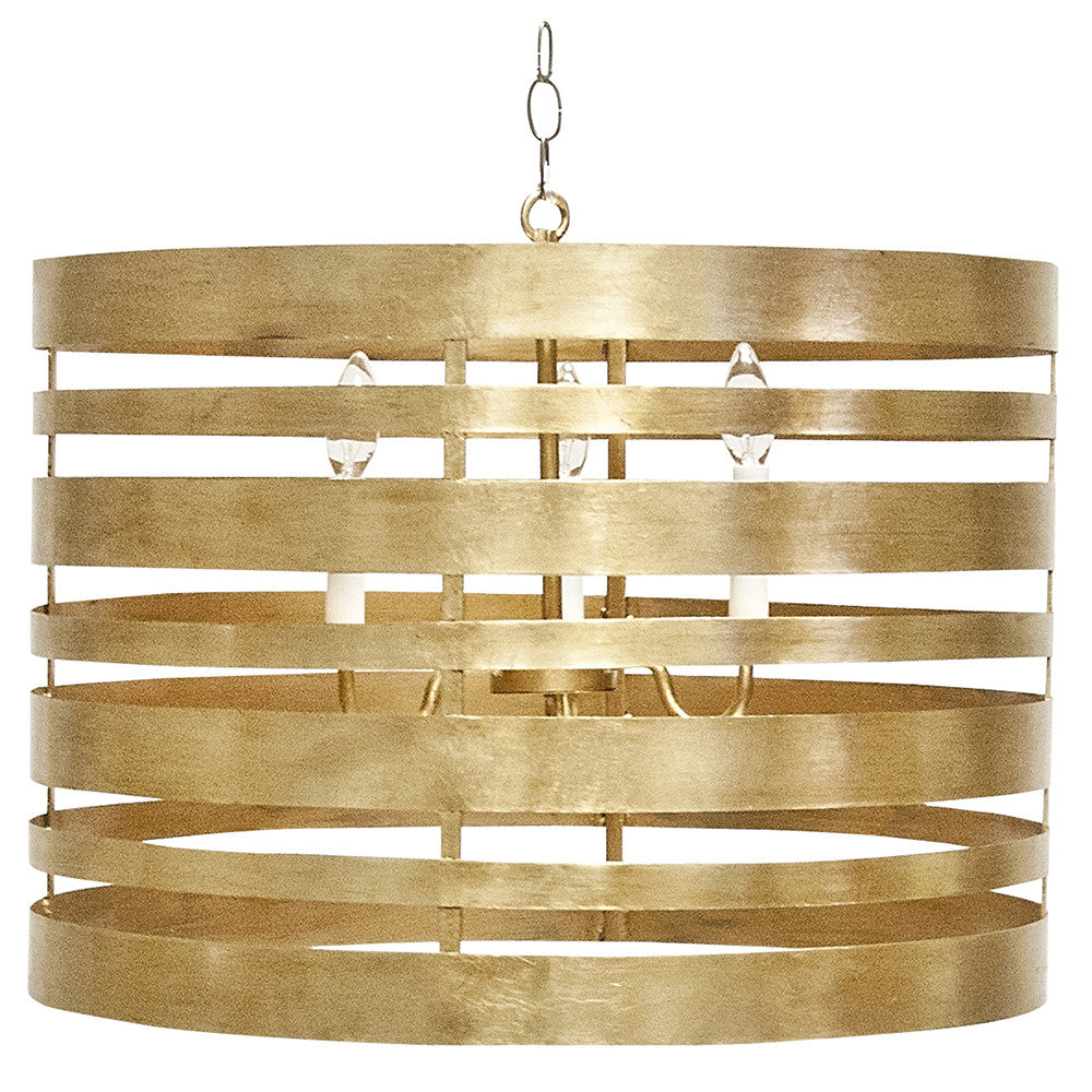 Worlds Away Turner Banded Metal Drum Pendant – Gold Leaf
