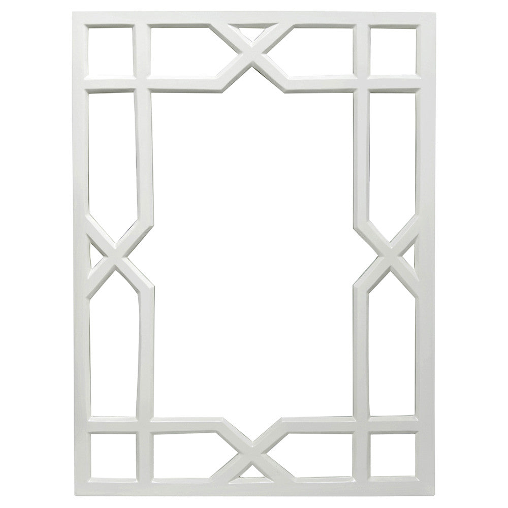 Worlds Away Vero White Lacquer Trellis Mirror