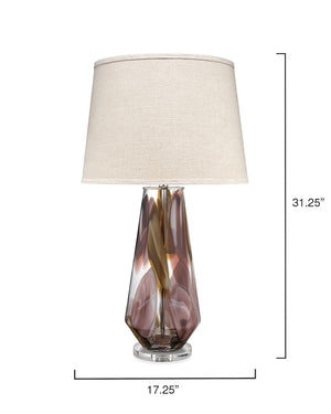 Purple Watercolor Glass Table Lamp with Linen Shade