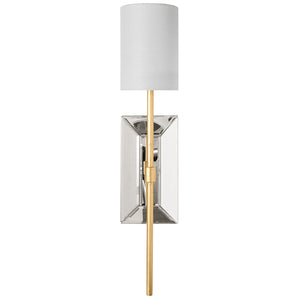 Worlds Away Virginia Beveled Mirror Sconce with White Linen Shade – Gold Leaf