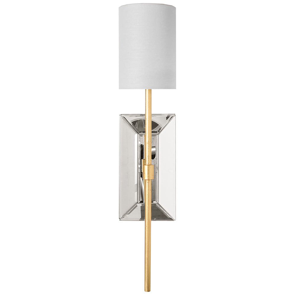 Worlds Away Virginia Beveled Mirror Sconce with White Linen Shade – Gold Leaf