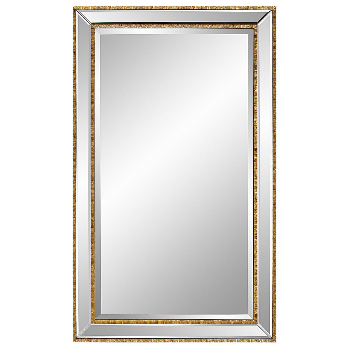 Textured Outer Frame Beveled Mirror-Gold