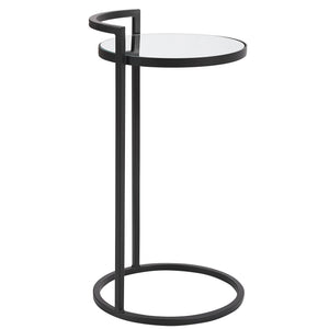 Round Mirrored Top Accent Table-Matte Black