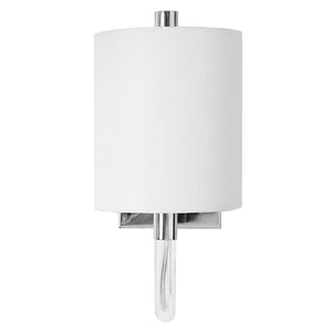 Worlds Away Walton Acrylic Sconce with White Linen Shade – Nickel