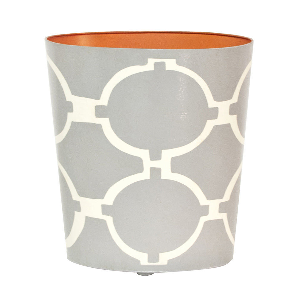 Worlds Away Patterned Oval Wastebasket - Grey & Cream