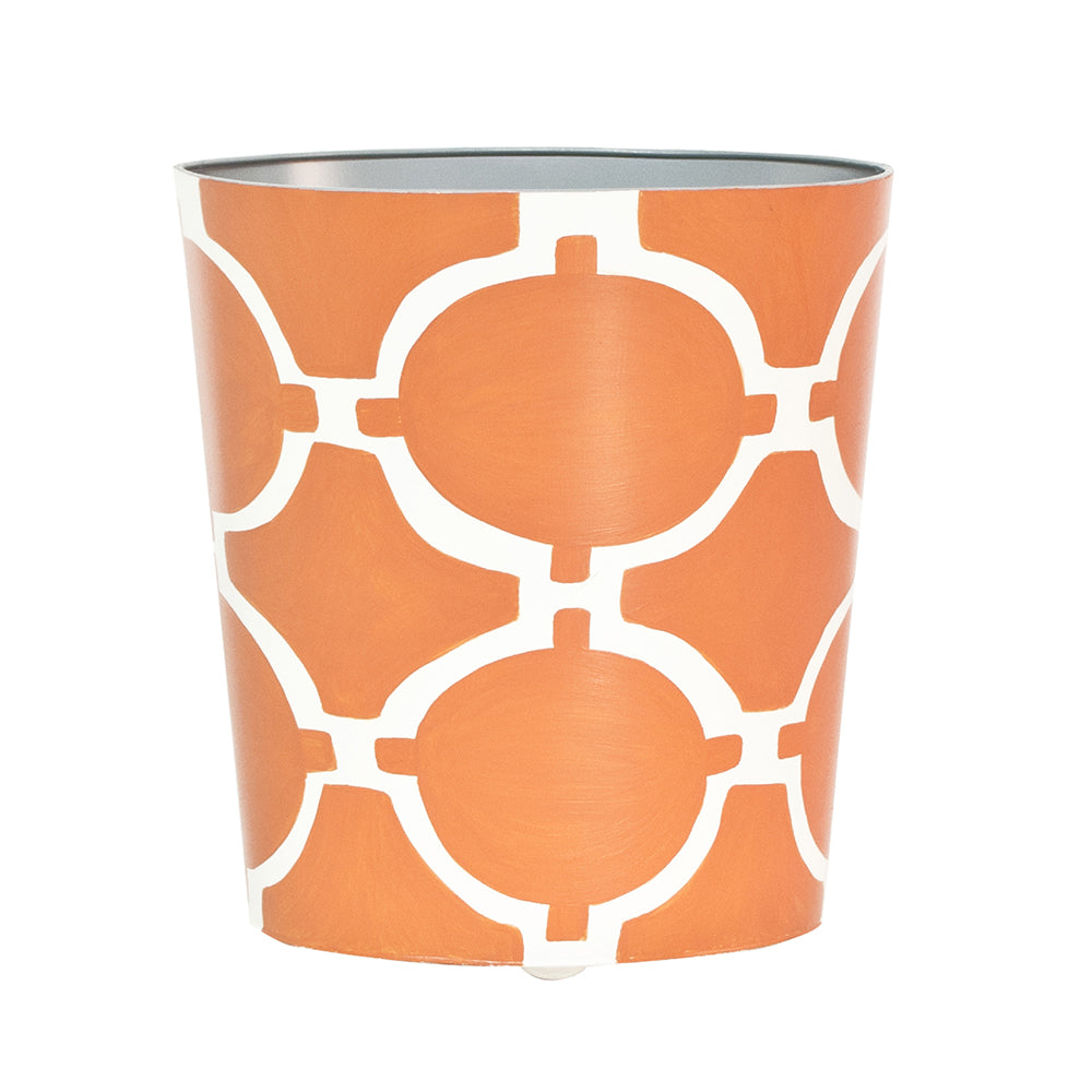 Worlds Away Patterned Oval Wastebasket - Orange & Cream