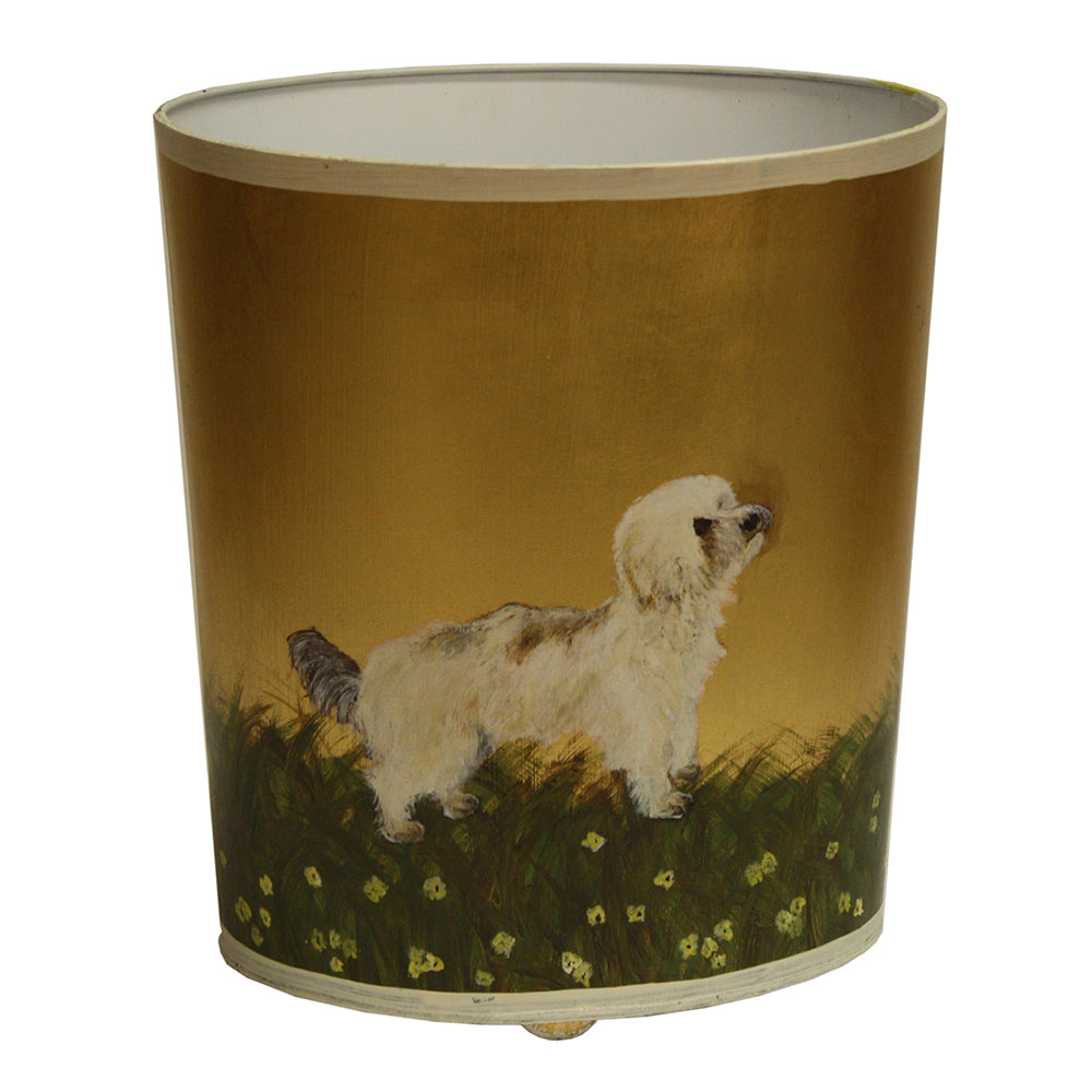 Worlds Away Hand-Painted Wastebasket - Bichon Yorkie