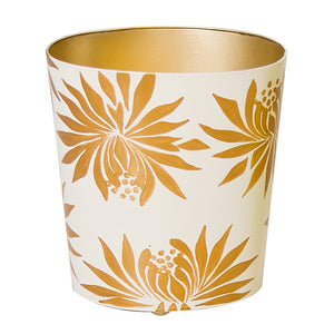 Worlds Away Floral Hand-Painted Wastebasket - Gold