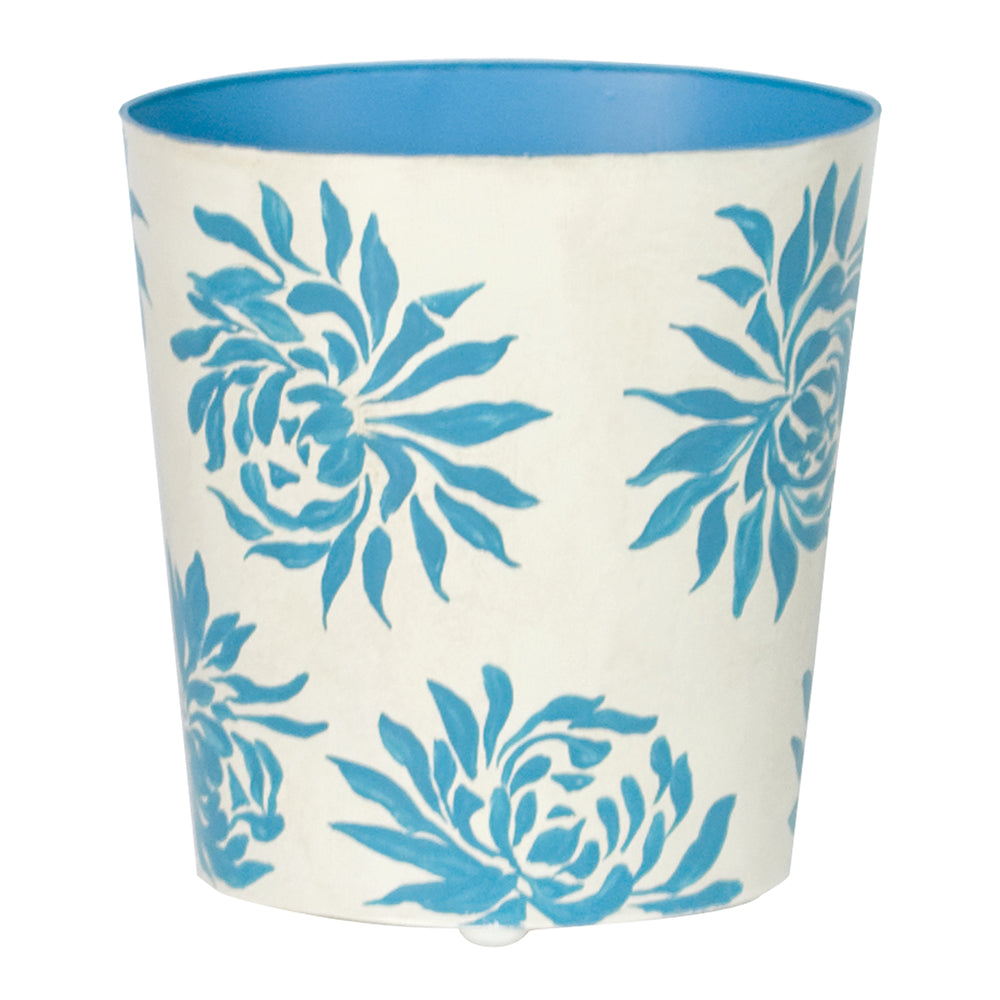 Worlds Away Floral Hand-Painted Wastebasket - Turquoise
