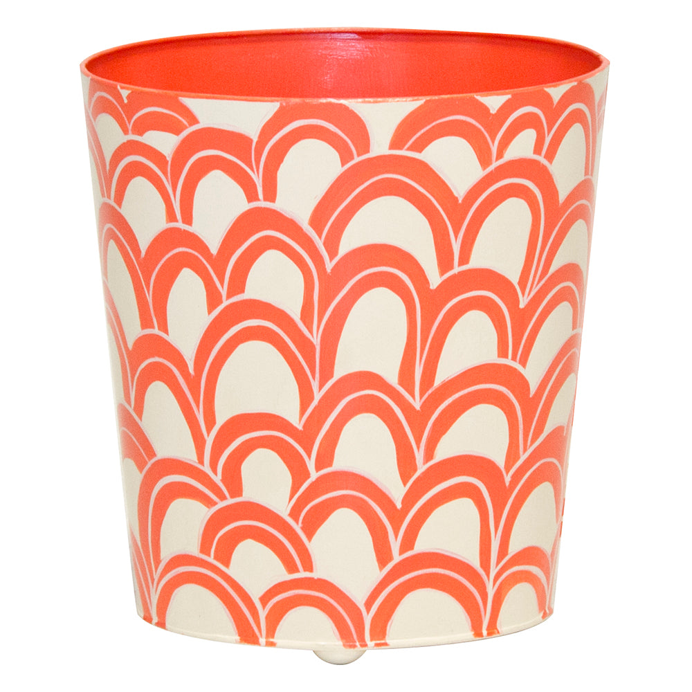 Worlds Away Hand-Painted Scales Wastebasket - Orange