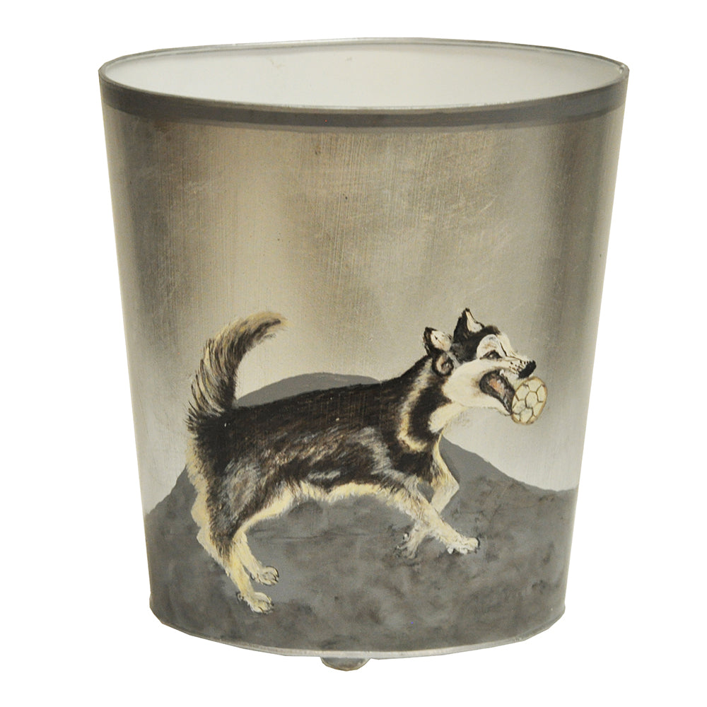 Worlds Away Hand-Painted Wastebasket - Husky