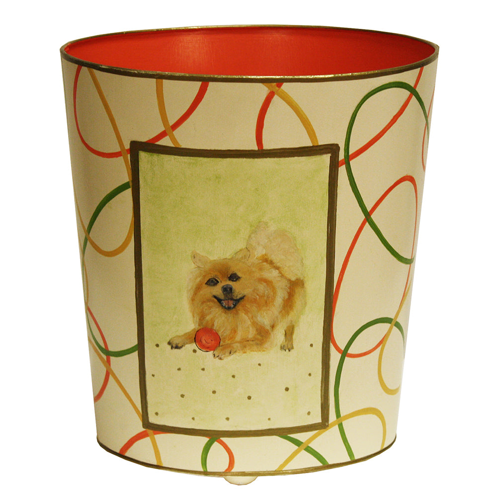 Worlds Away Hand-Painted Wastebasket - Pomeranian