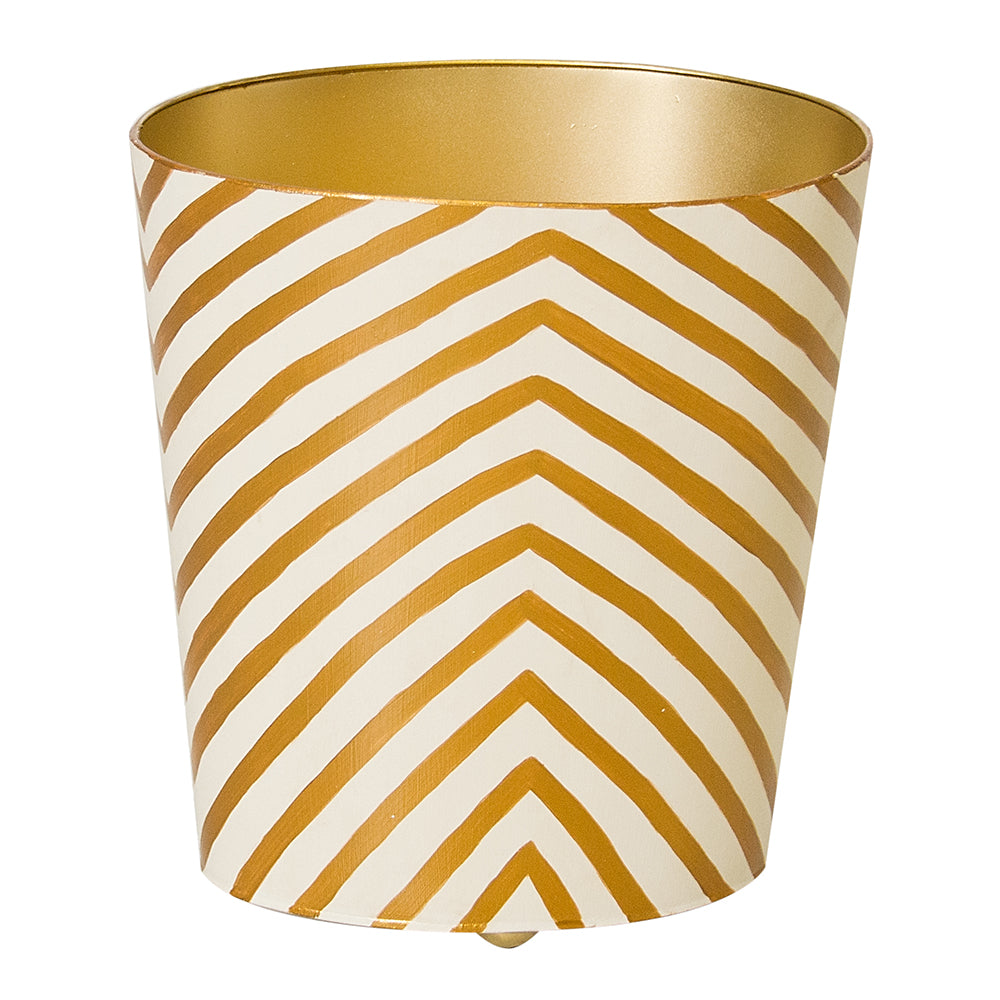 Worlds Away Hand-Painted Oval Wastebasket - Gold Zebra