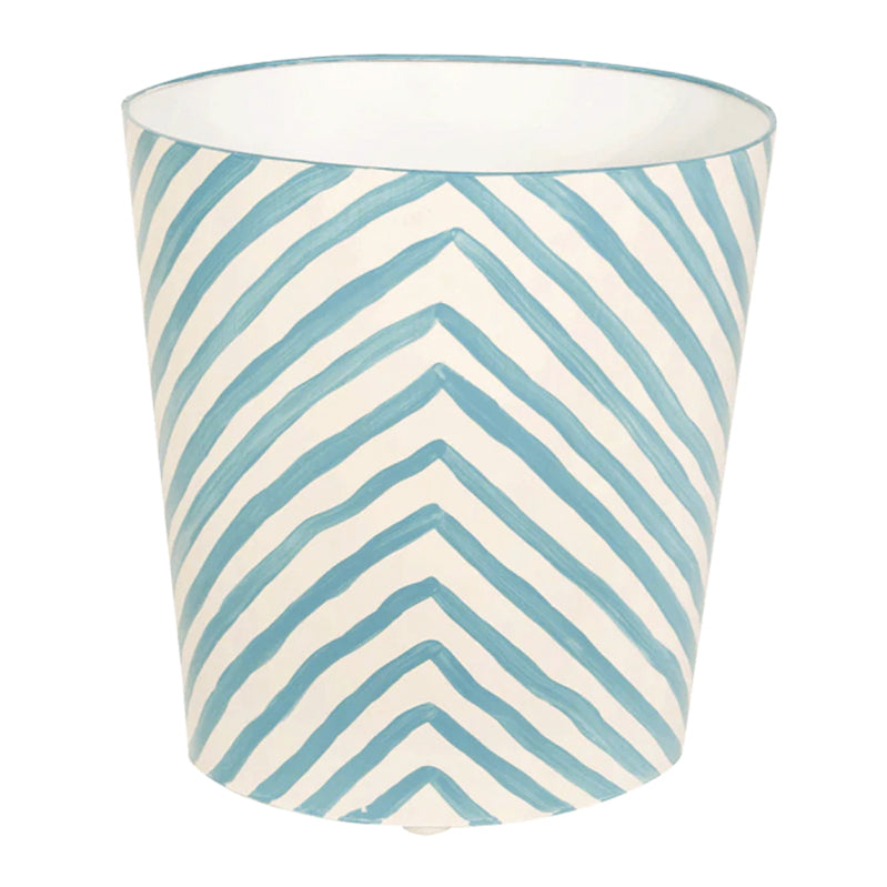 Worlds Away Hand-Painted Oval Wastebasket - Turquoise Zebra