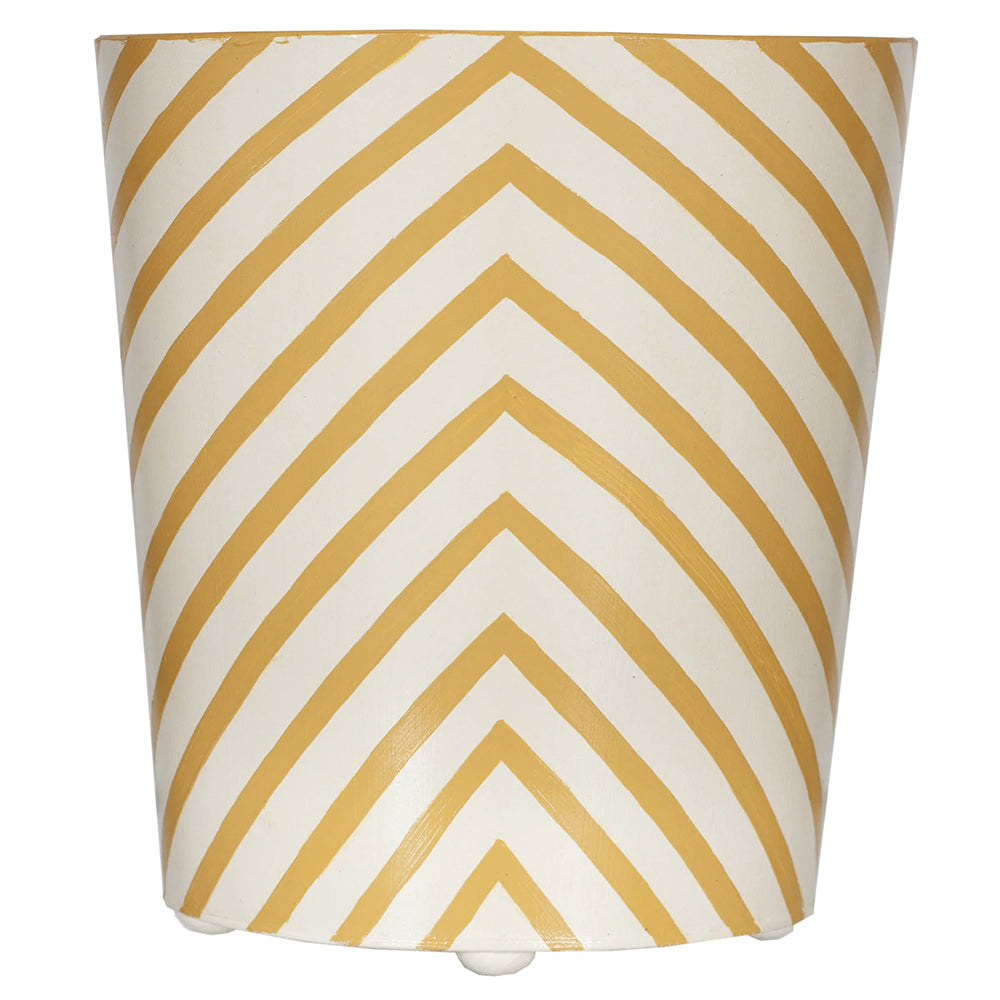Worlds Away Hand-Painted Oval Wastebasket - Yellow Zebra