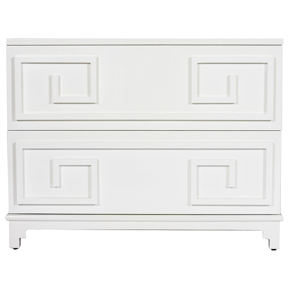 Worlds Away Wrenfield Greek Key Chest with Mirror Top – White Lacquer