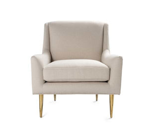 Worlds Away Wrenn Lounge Chair With Brass Legs - Ivory Velvet