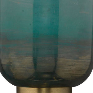 Vapor Single Sconce in Antique Brass & Aqua Metallic Glass