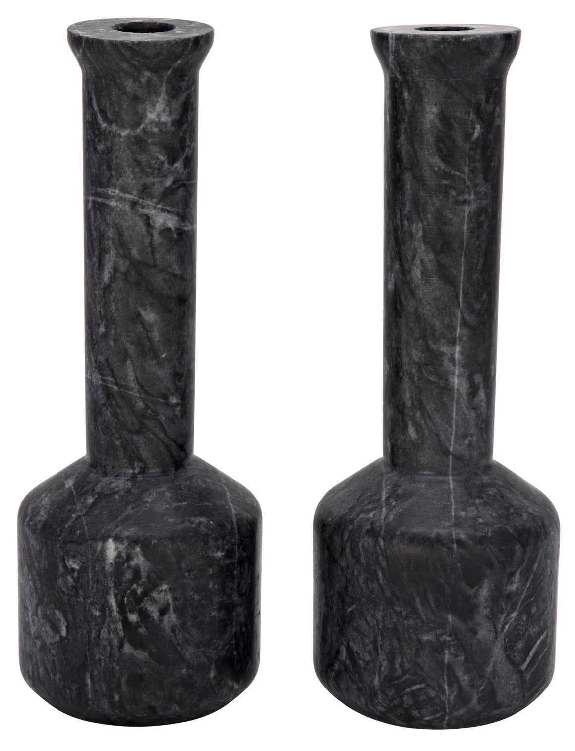 Noir Markos Decorative Candle Holder - Set of 2 - Black Marble
