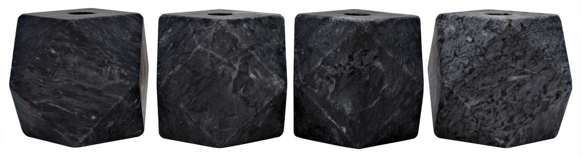 Noir Polyhedron Decorative Candle Holder - Set of 4 - Black Marble