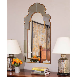 Hand Carved Queen Anne Gold Speckled and Grey Mirror
