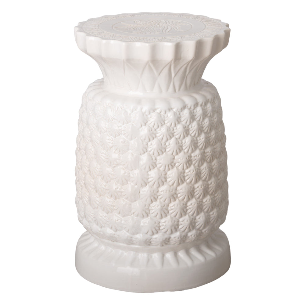 Large Pineapple Garden Stool – Glossy White Glaze