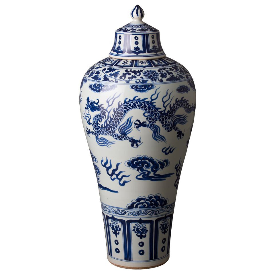 Decor - Large Chinese Dragon Chinoiserie Jar - Blue & White