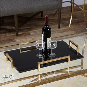 Decor - Luxe Tray – Black With Gold Handles