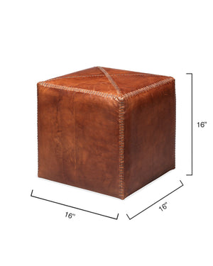 Small Rustic Ottoman – Brown Leather